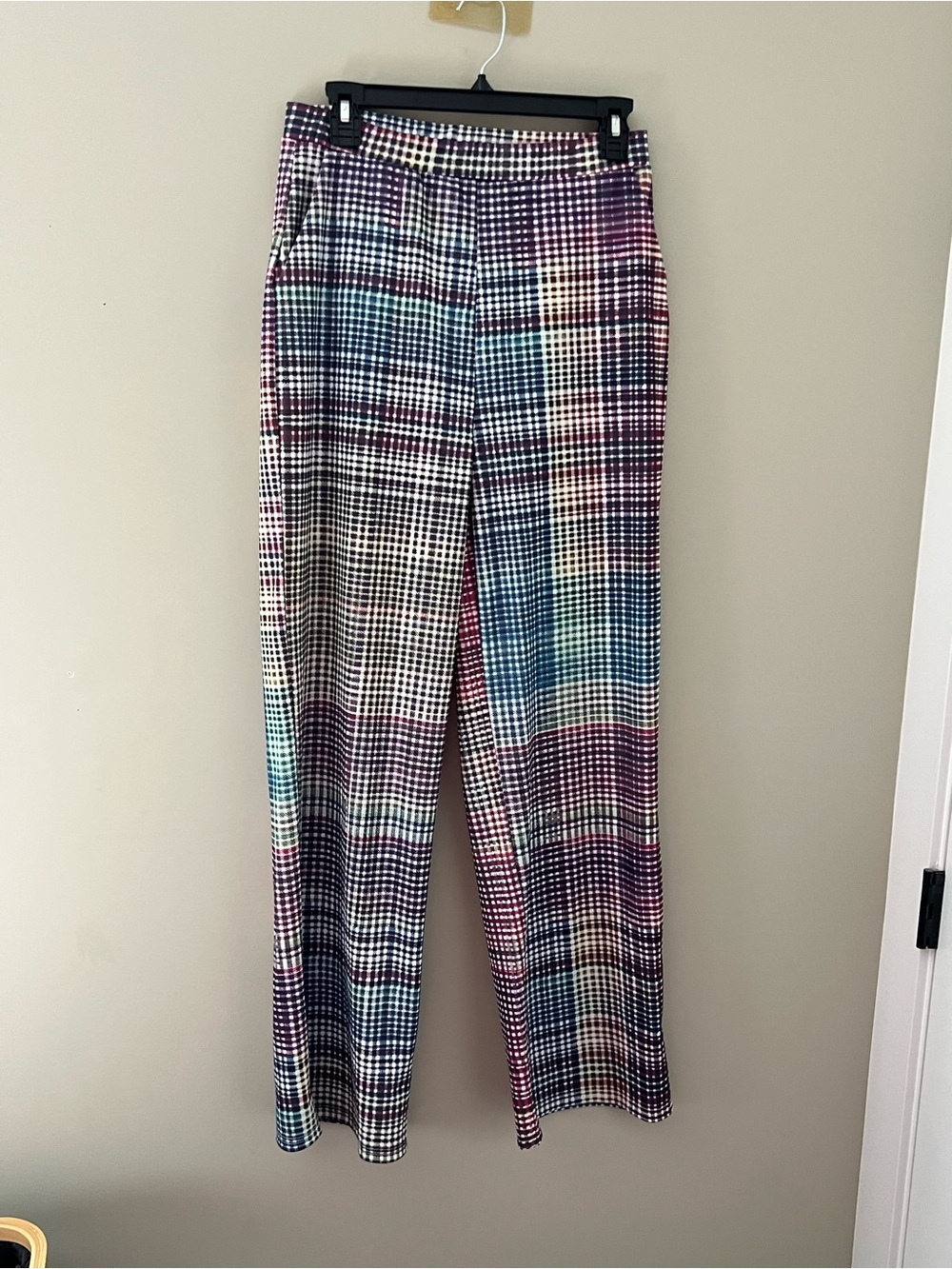 Women’s Multicolor Plaid Check Wide Leg Pants Size L